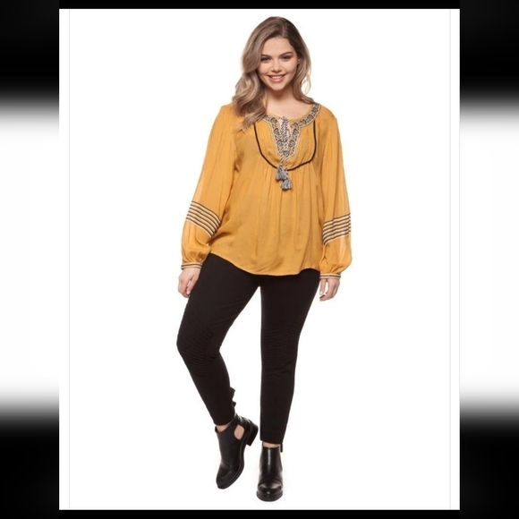 Dex Plus Size Flowy Bohemian Mustard Smock Size 1X - Picture 1 of 11